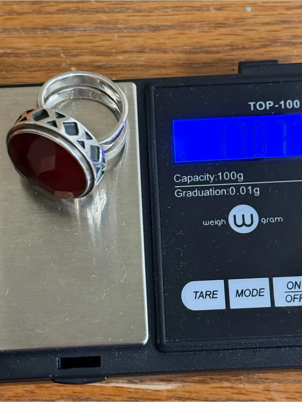 Sterling Silver 925 Chunky Ring Size 7 Brown Faceted Stone